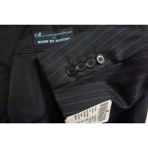 Saint Andrews Navy Blue Pinstriped Wool 2 Pc Suit Jacket Pants 44R BRAND NEW